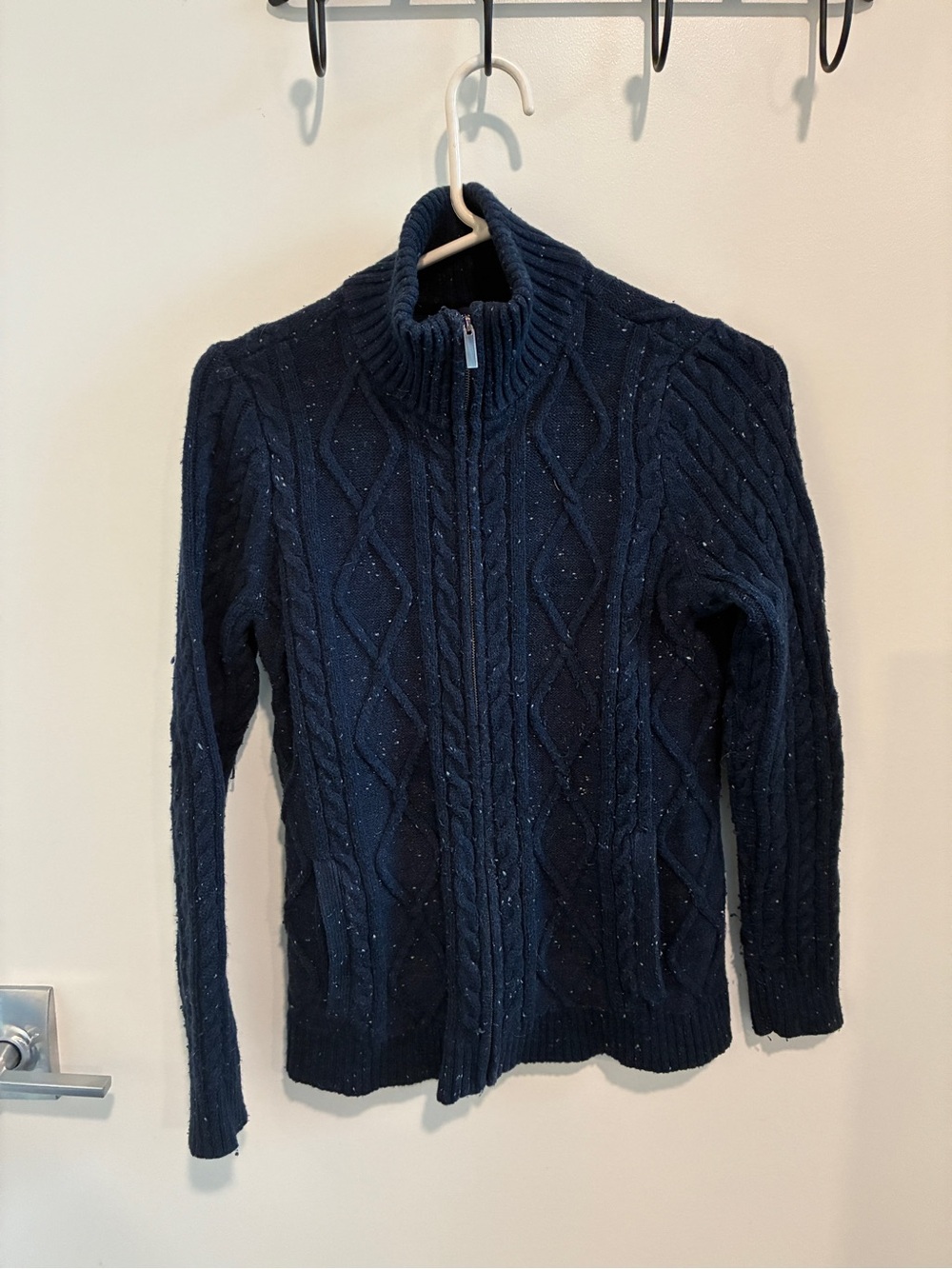Lands' End Women’s Navy Cable-Knit Full-Zip Cardigan Sweater